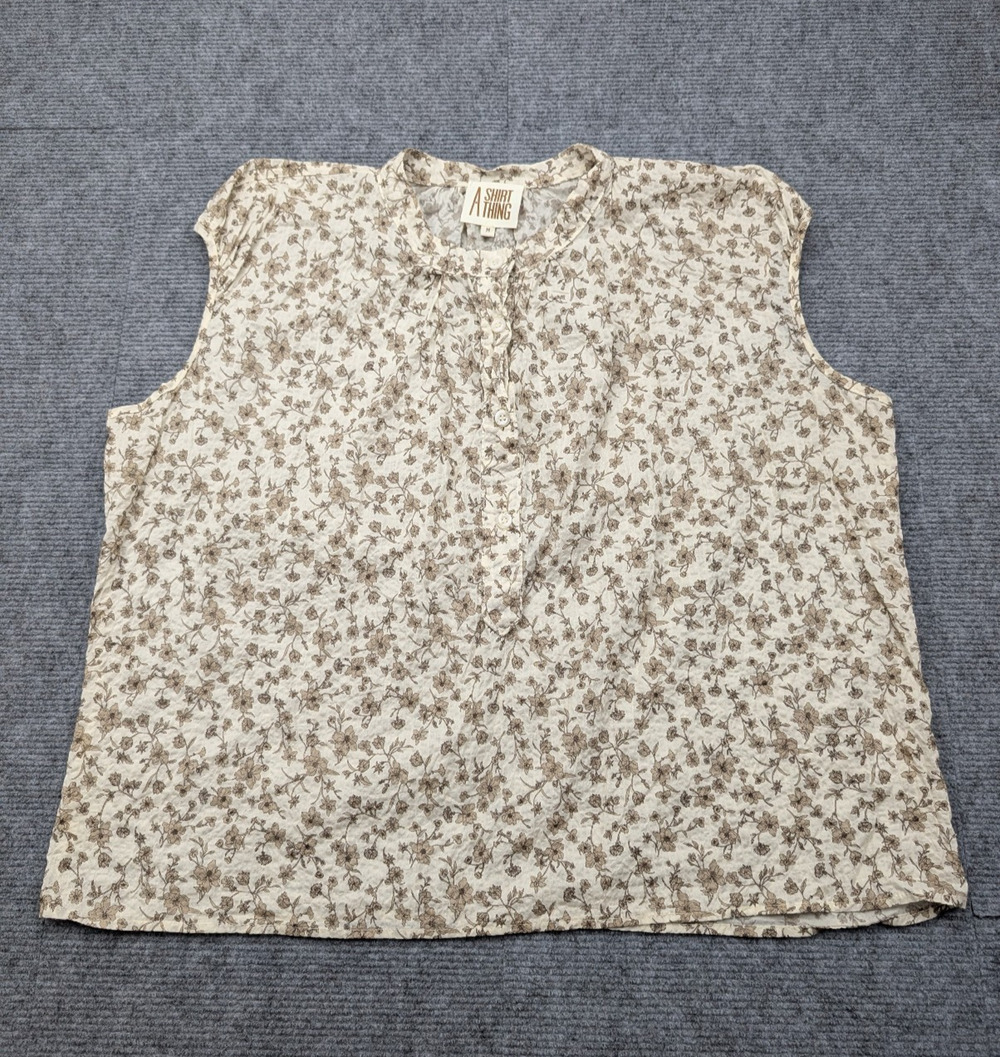 A Shirt Thing Blouse Womens Medium Boho Neutral Floral Cottage Prairie Brown 70s